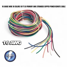 16 GAUGE WIRE 10 COLORS 10 FT EA PRIMARY AWG STRANDED COPPER POWER REMOTE CABLE