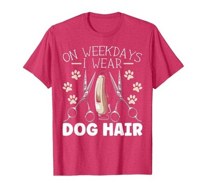 Funny Groomer T-Shirt Red Heather XL Men: 'Weekdays I Wear Dog Hair'