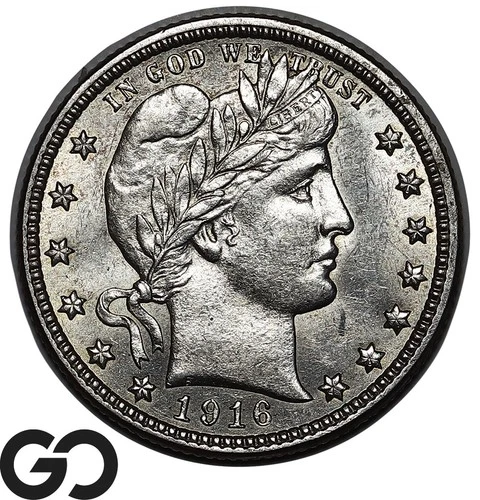 1916-D Barber Quarter, Nice White Brilliant Uncirculated++