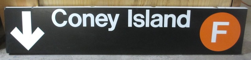 Vintage New York City Subway Metal Train Station Sign Coney Island F Train NYC