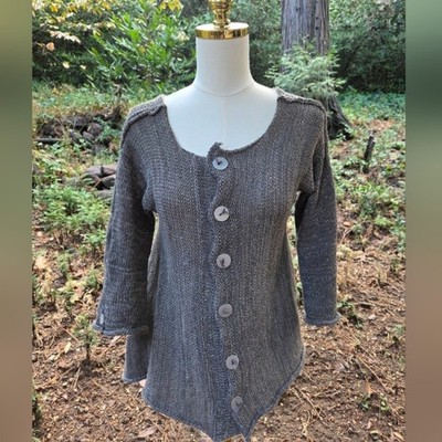 Skif Skifo Gray Knit 3/4 Sleeve Button-Up Women