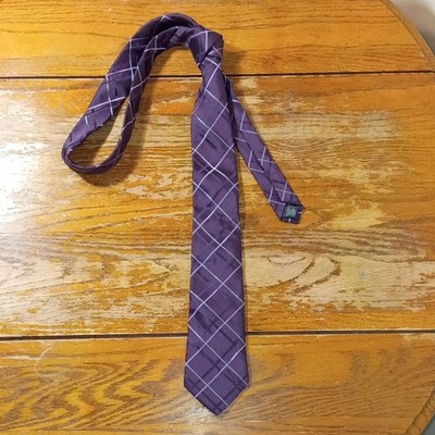 Express Design Studio Men s Silk Tie Purple & Gray Plaid & Checks Logo Accent