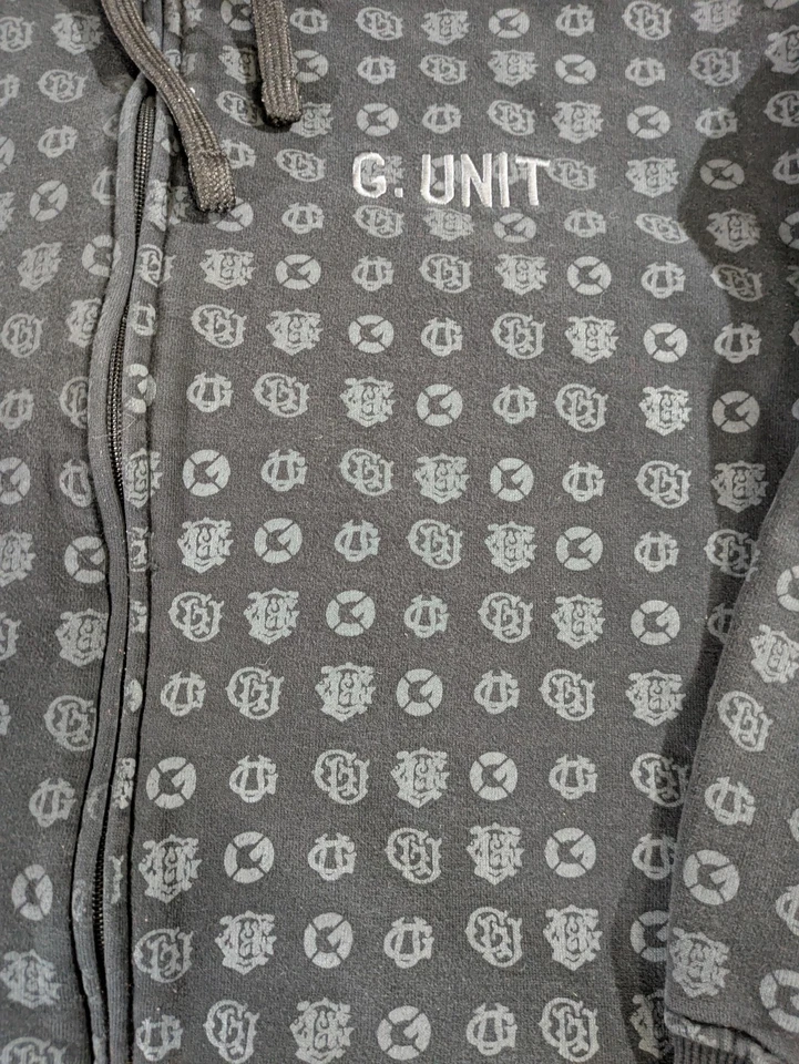 Sudadera con capucha vintage G-Unit para hombre grande negra gris cremallera completa peso pesado logotipo integral Foto 3 de 4