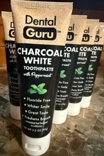 Dental Guru Charcoal White Toothpaste Peppermint 7 Tubes, 3.5 Oz Flouride Free