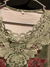 Women s XXL Green Pakistani Salwar Kameez Tunic Top Floral Lace Embroidered