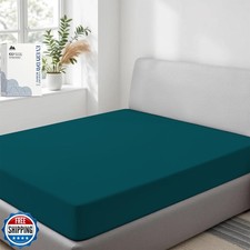 Mayfair Linen 100 Organic Cotton Percale Weave Fitted Sheet Full Size, Teal,