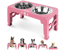 Elevated Dog Bowls, Dog Feeder with 1 Stainless Steel Dishes  1 Slow Feeder Bow