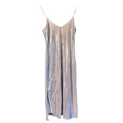 Sequin Slip Dress Silver Sleeveless Midi Party Cocktail Evening Women's