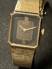Seiko Women's 5420-5149 Gold Tone Watch Gold Vintage Rectangular Black Dial Runs