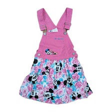 Vtg Disney Mickey  Co Skirtall Overall Jumper Pink Denim Embroidered Minnie 7/8