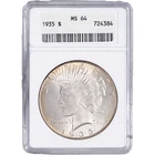 1935 $1 Peace Silver Dollar ~ ANACS MS 64 - Gen. 4 Old Soapbox Holder