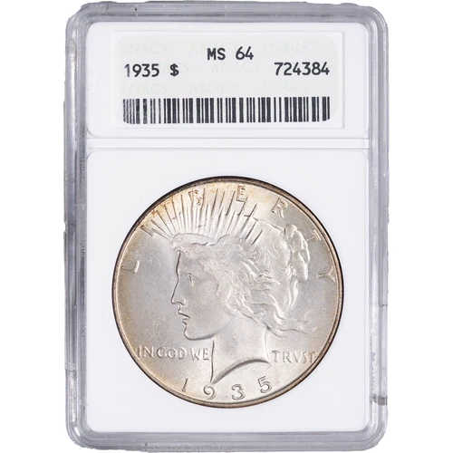 1935 $1 Peace Silver Dollar ~ ANACS MS 64 - Gen. 4 Old Soapbox Holder
