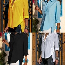 Long Sleeve Chiffon Shirt Irregular Chiffon Color Button-Down Women Shirt Solid