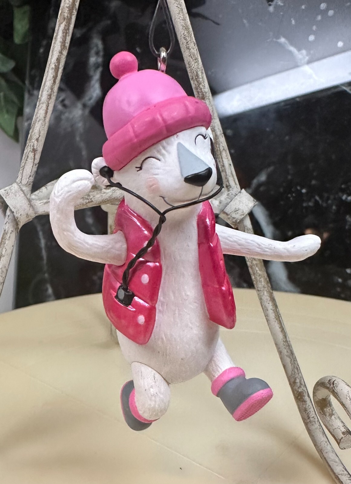 2012 Hallmark Keepsake Ornament ONE COOL GIRL Polar Bear Earbuds with Pink Vest