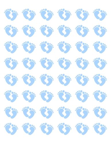 48 BABY BLUE FEET FOOTPRINTS ENVELOPE SEALS LABELS STICKERS 1.2" ROUND - Picture 1 of 1