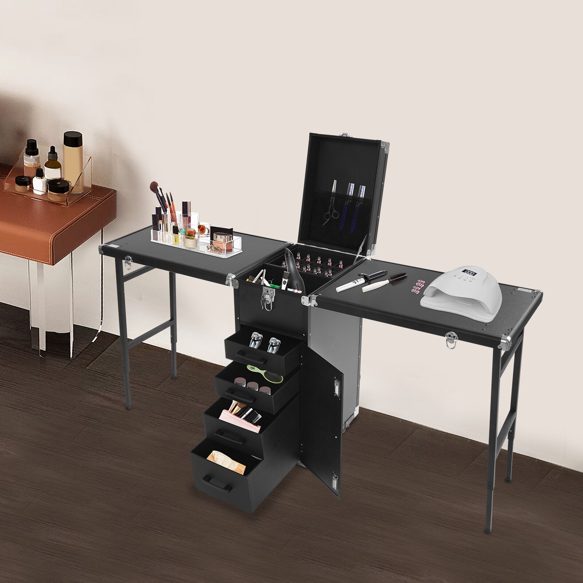 Table Portable Nail Table Desk Foldable Rolling Manicure Desktop