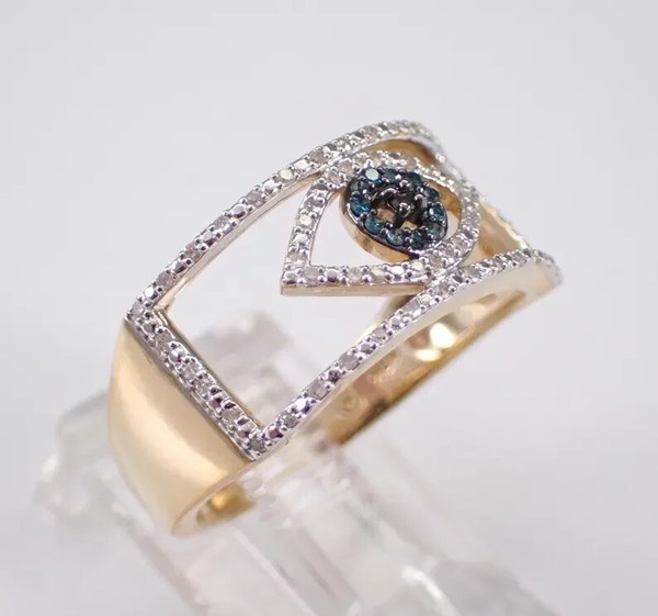 Alternate view of 2.10 Round Cut Real Moissanite Evil Eye Ring 14k Yellow Gold Plated Silver