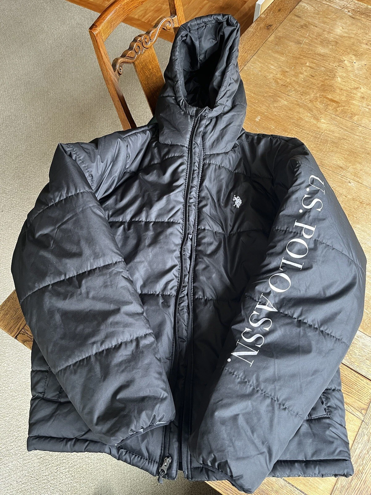 U.S. Polo Assn. Black Men’s Medium Polyester Puffer Jacket M #110078 Hooded