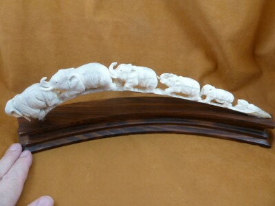 ele-19) 5 elephants herd Elephant of shed ANTLER figurine Bali detailed carving