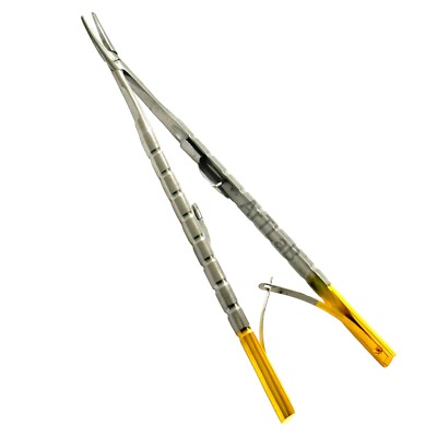 German CASTROVIEJO Micro BARRAQUER Needle Holder Curved 7 Smooth