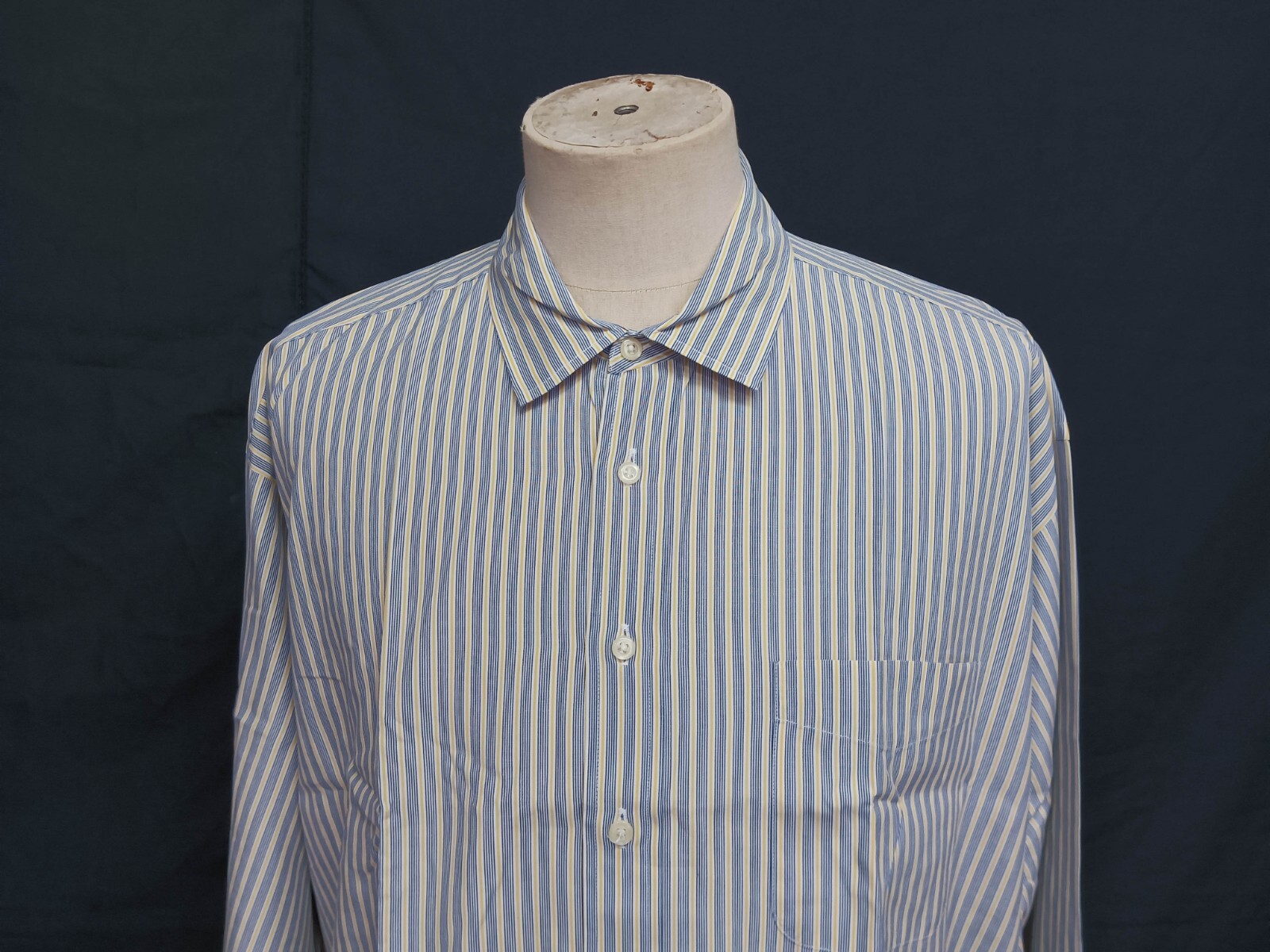Camicia abito da uomo Yves Saint Laurent Made blu giallo bianco a righe 17 5