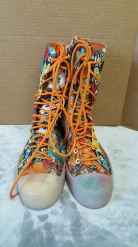 Rare VTG Lichtenstein Pop Art Comic Fabric Lace Up WANTED Hi Top Sneakers SZ 8 - Picture 3 of 12