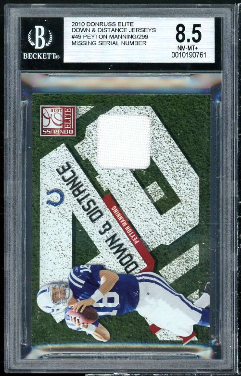 Peyton Manning Card 2010 Donruss Elite Down and Distance Jerseys #49 BGS 8.5