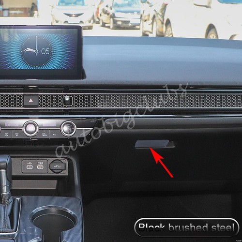 Cubierta de manija de almacenamiento de tablero de acero cepillado negro para Honda Civic 2022-2023 - Imagen 2 de 5