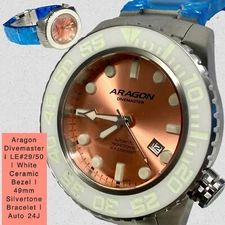 48mm Auto CERAMIC Bezel | LE#29/50 | Silvertn Bracelet | Divemaster ARAGON Watch