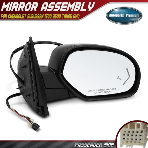 Passenger Power Mirror w/Power Folding Heated for Chevy Suburban Tahoe GMC Yukon