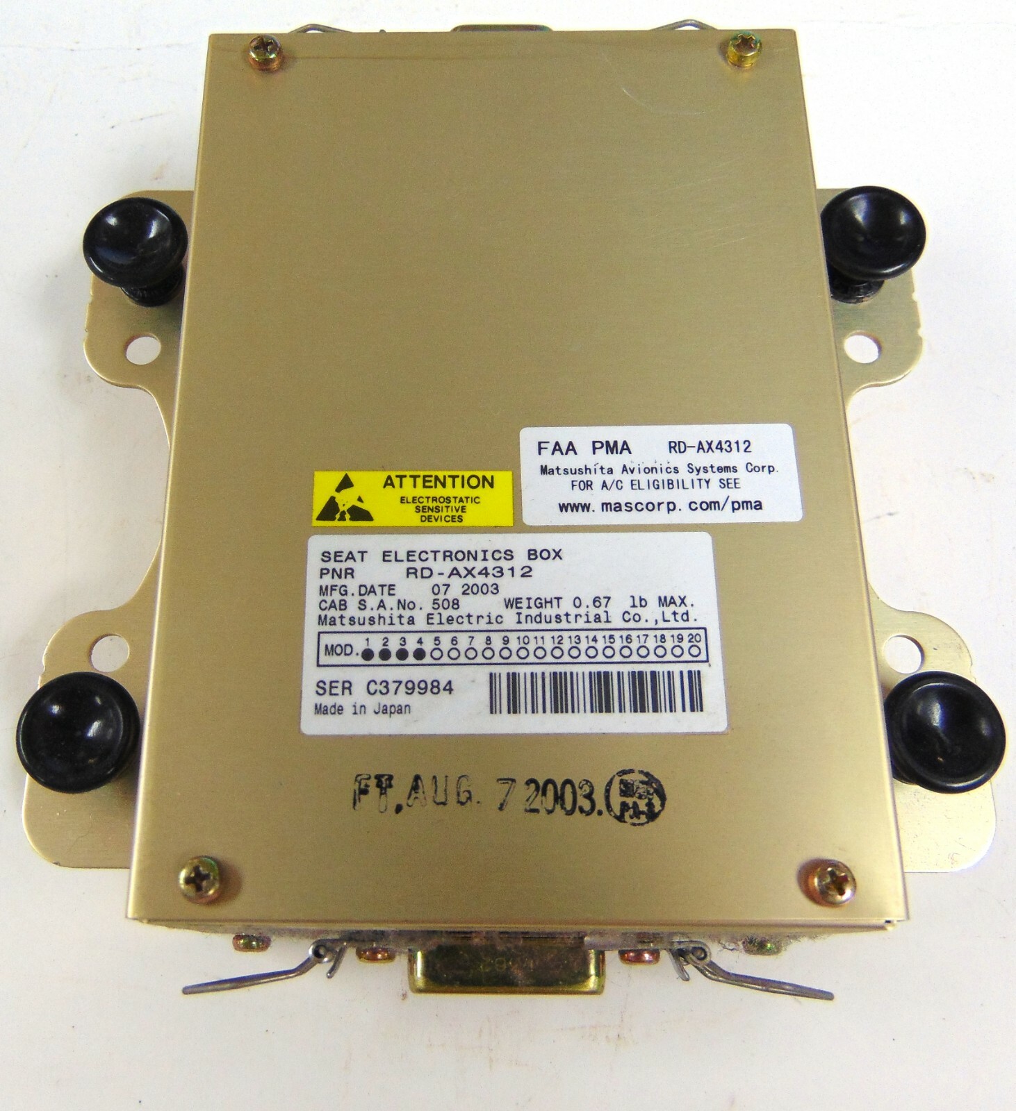 MATSUSHITA AVIONICS SEAT ELECTRONICS BOX RDAX4312 eBay