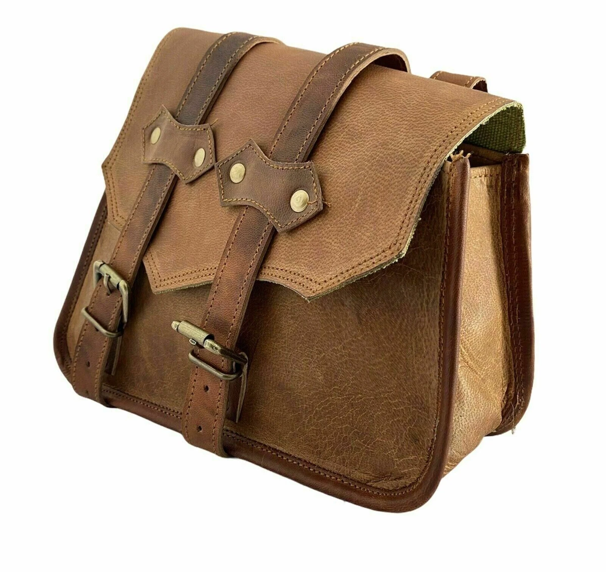 Motorcycle Pair Brown Saddle Bag Vintage Goat Leather Two Swing Arm Two Side Bag