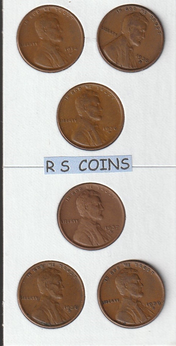 1934 1935 1936 1937 1938 1939 +1940 to 1958 *D mint* 25 pc LINCOLN