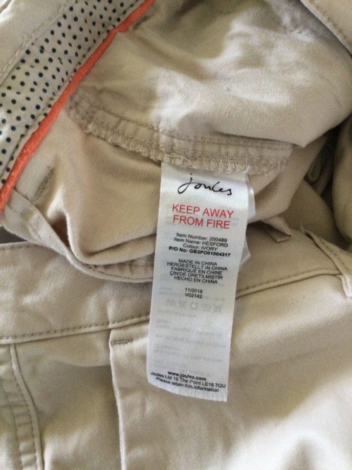 Joules Size 14 Ivory Hesford Chino Trousers Pockets Neutral Off White 