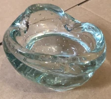 Murano Style Art Glass Ashtray 4" x 5" UNIQUE BUBBLES INSIDE GLASS