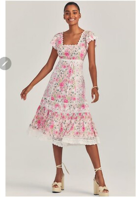 Loveshackfancy Charles Embroidered Midi Dress Magenta Flower Fields Sz  New