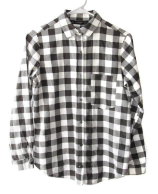 Zara Basic Womens Size US S Drab Green and White Plaid Flannel Button Up Shirt