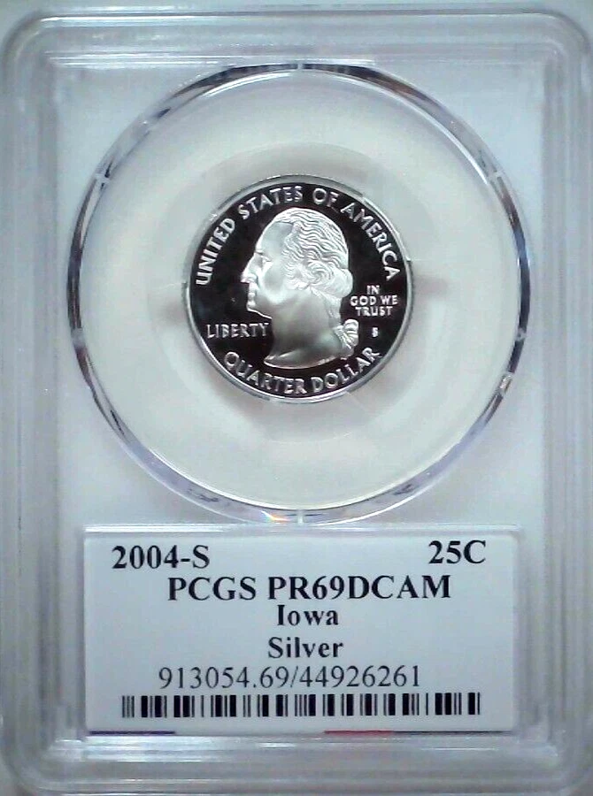 2004-S 25C State Quarter Iowa PCGS PR69 DCAM 90% Silver 24lotr0421 - Image 2 of 4