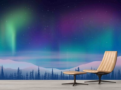 3D Forest Aurora Night Scene Self-adhesive Removable Wallpaper Mural 2