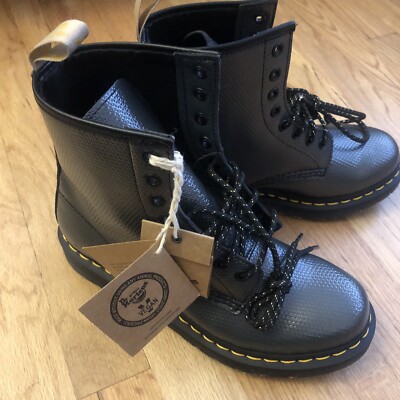 Dr. Martens 1460 Gunmetal Grey Vegan Boots Alumix Hex Emboss Women s Size 7 NEW