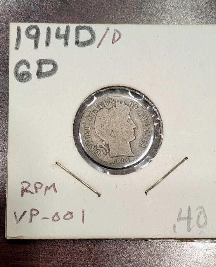 1914-D/D Barber Dime - VP-001 (RPM) - Decent Grade - Good Details