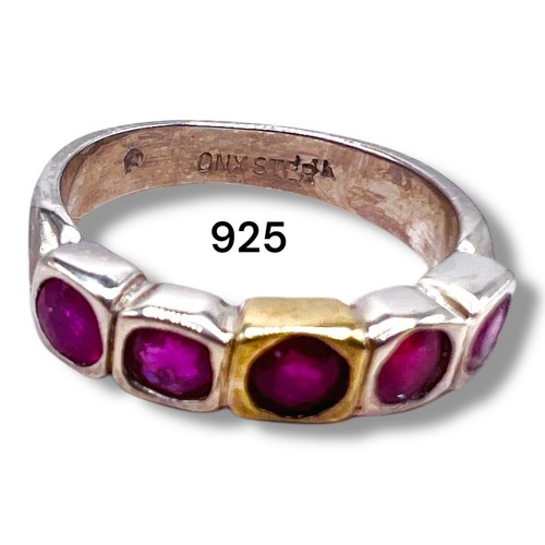 925 Sterling SIlver Genuine Natural Pink Ruby Gold Accent Band Ring Size 5.5 - Picture 7 of 12