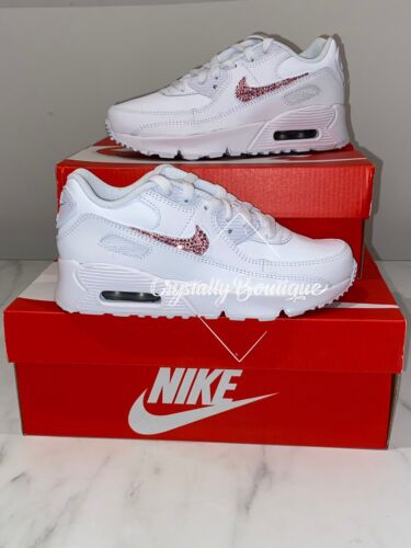 Junior Custom Nike AirMax 90 Pink Unisex Bling Swarovski&Rhinestone Size 3-5 UK - Picture 1 of 3