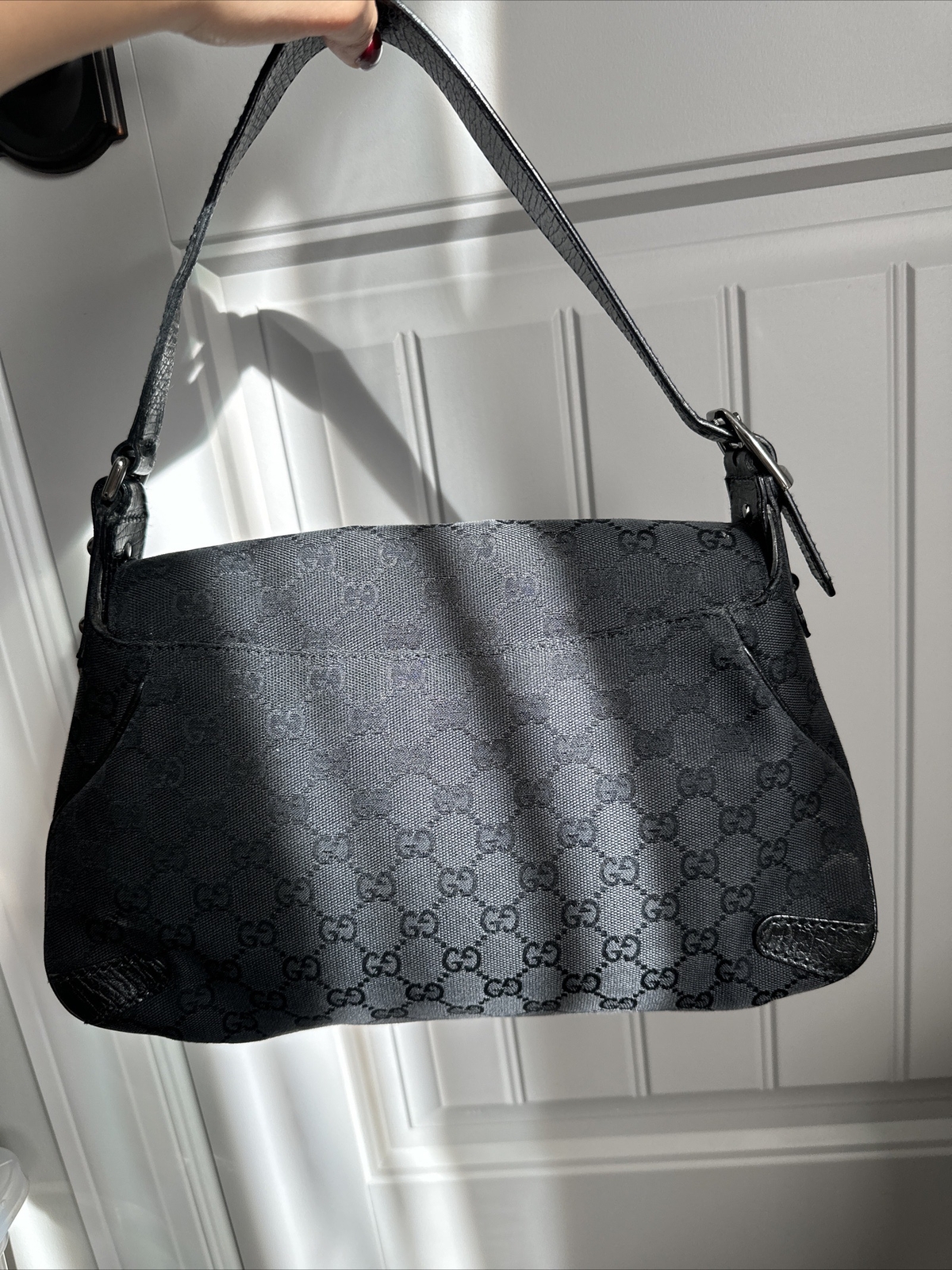 Vintage Gucci Saddle Bag Canvas Black Leather Fashion Shoulder bag eBay