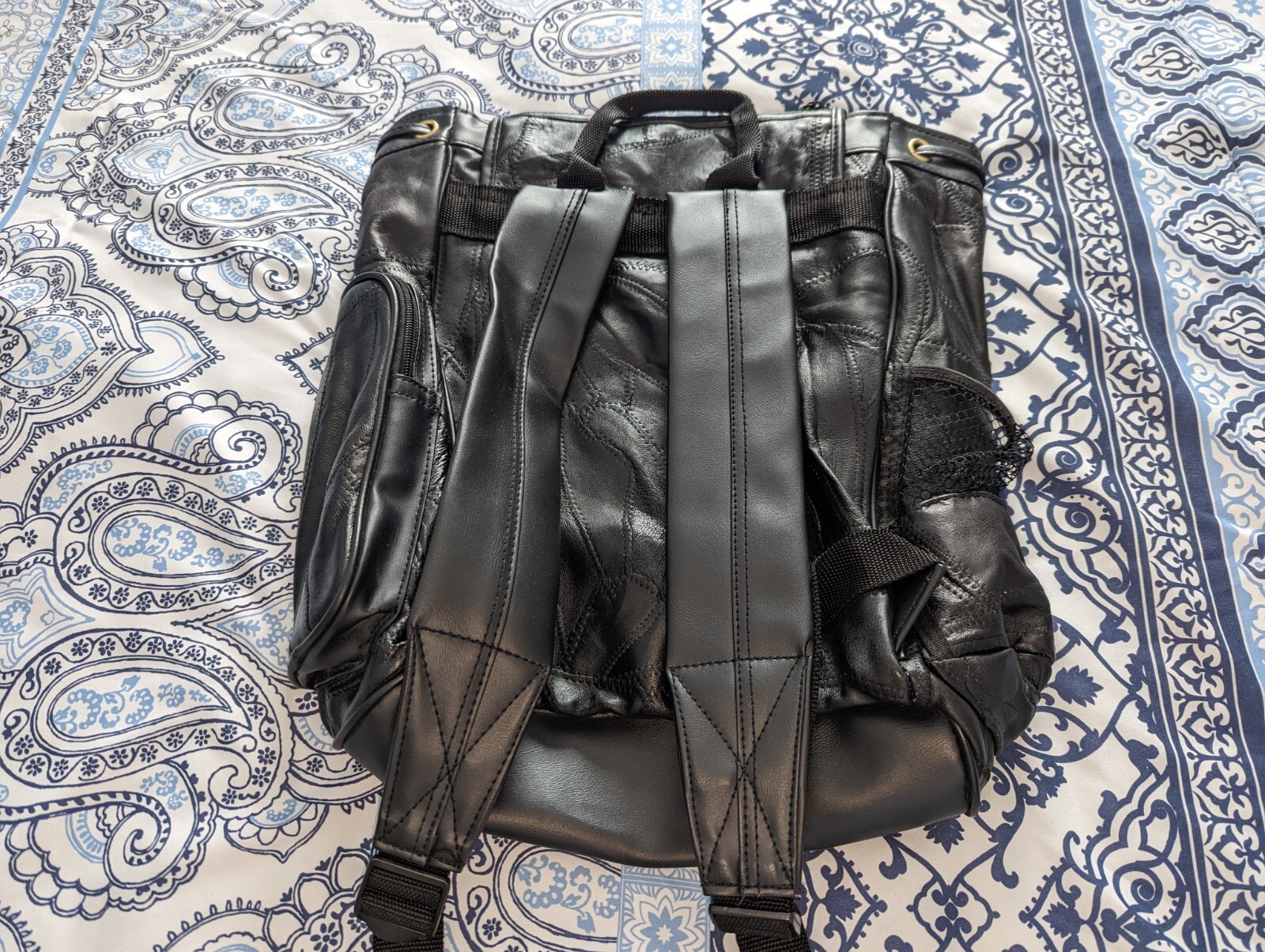 Leather Patchwork Backpack With Drawstring Top Un… - image 6