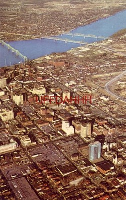 AERIAL VIEW OF LOUISVILLE, KY downtown and up the Ohio River