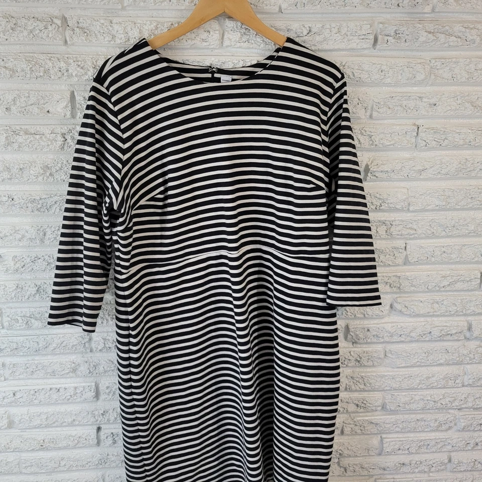 Old Navy Womens Dress 2X Plus 3/4 Sleeve Black White Stripe Cotton Blend Zip Up - Image 4 of 4