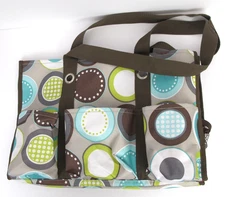 Thirty-One Organizing Utility Tote 15x10x6 Open Top 5 Pockets Minty Chip Circles