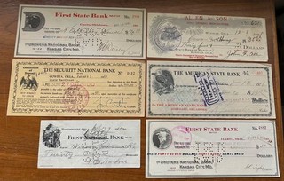 A group of 6 early 20th century checks from the Oklahoma Indian Territory