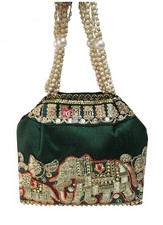 Green Handmade potli bag Embroidered Women Potli Bag Traditional Gift for girls